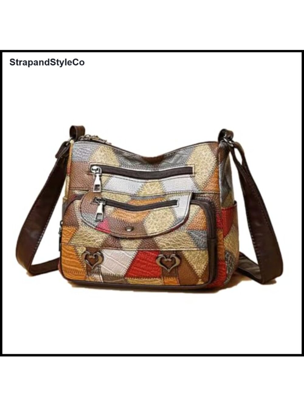 Patchwork Crossbody Bag Multi-Pocket Soft Fabric Adjustable Strap